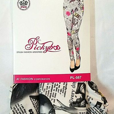 PICKYBOO MAGAZINE PRINT STYLISH FASHION LEGGINGS SIZE QUEEN 165-240LBS PL-567